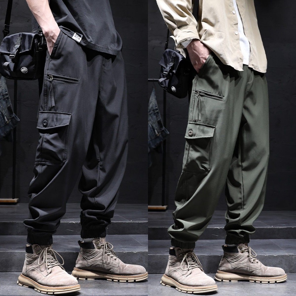 CELANA PANJANG PRIA Spring and Autumn Fashion Multi Pocket Harun Leggings Loose Versatile Simple Lar