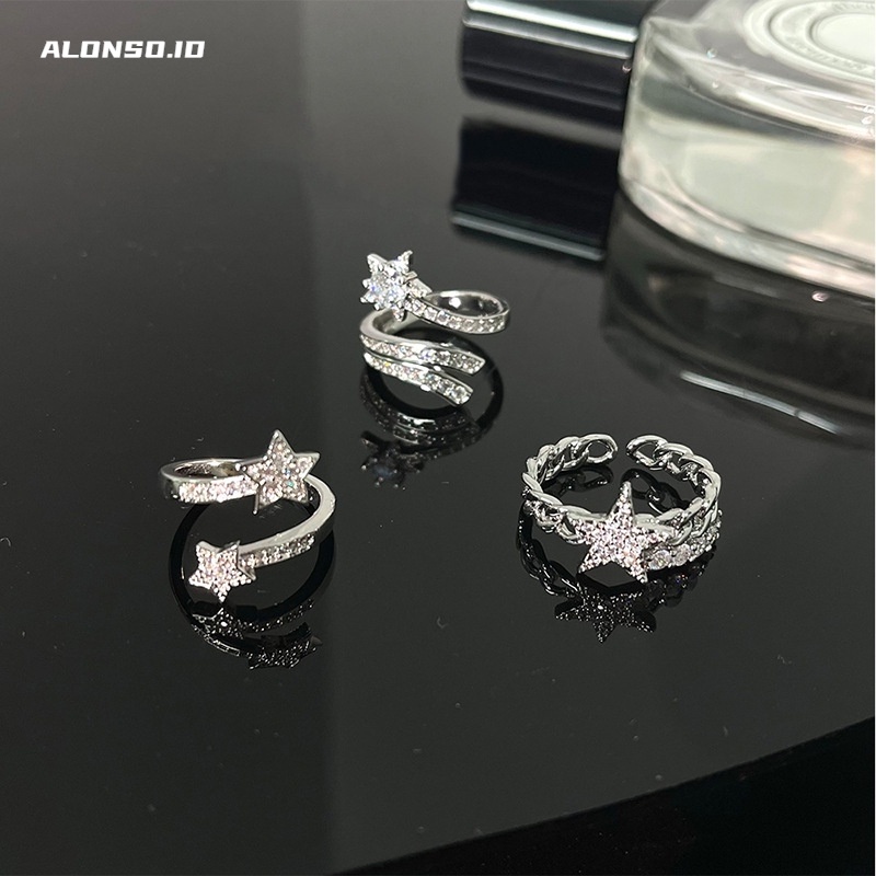 Cincin Bintang Zirkon Aksesoris Kepribadian Mewah Ringan Harajuku