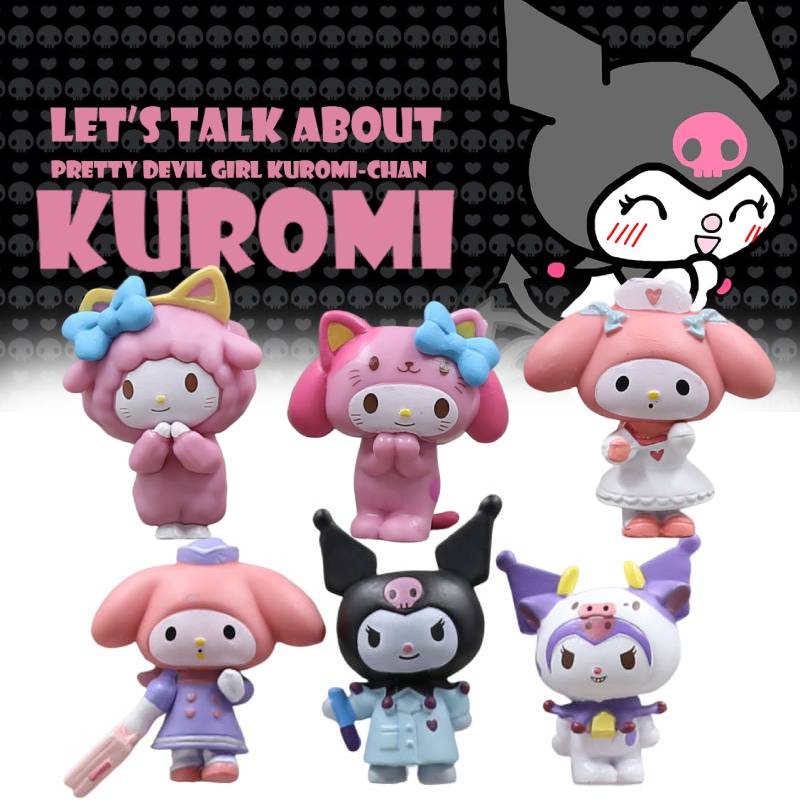 Set 6boneka Sanrio Melody Dan Kuromi Pvc Lucu Dengan Outfit Profesional Dan Hiasan Meja