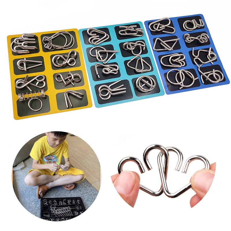 Lu Ban Lock Challenge Nine Linked Rings Puzzle Set, Meningkatkan Kecakapan Kognitif, Delapan Piece Metal Set, Halus Dan Tahan Lama