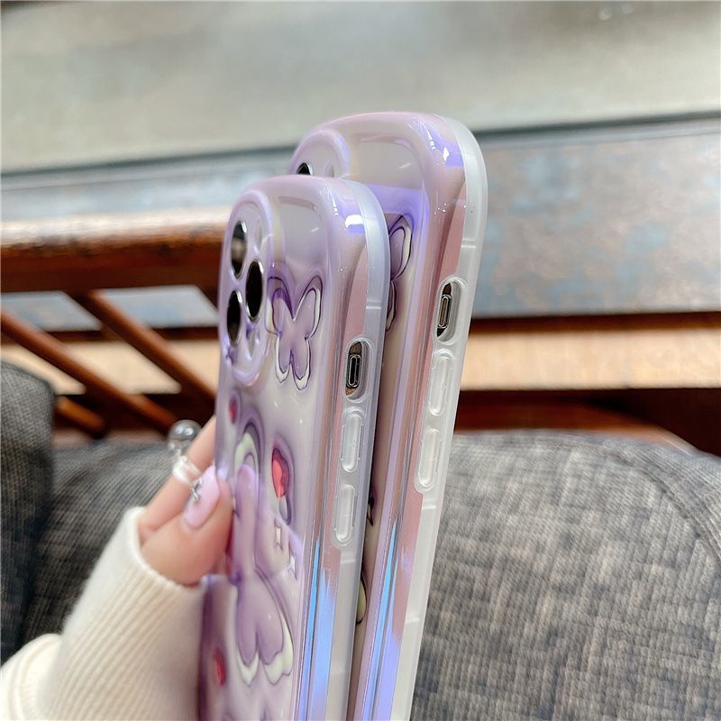 IPHONE Dua Kupu-Kupu Ungu Oval Bingkai Foto Desain Casing Ponsel Kompatibel Dengan Iphone12 13 14 11 Pro Max X Xs Max Xr Sszxs