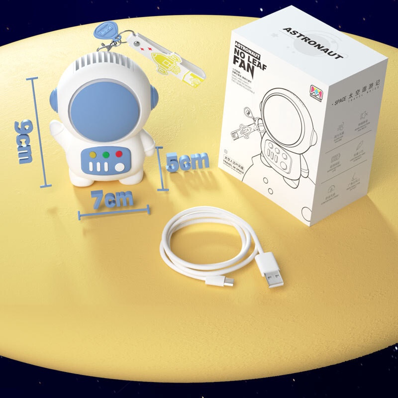 Astronot Ada Daun Kipas Gantungan Kunci Kipas Kartun Astronomi Kipas Garis Samping Portable Mini USB Charging Hand -Holding Leafless Fan
