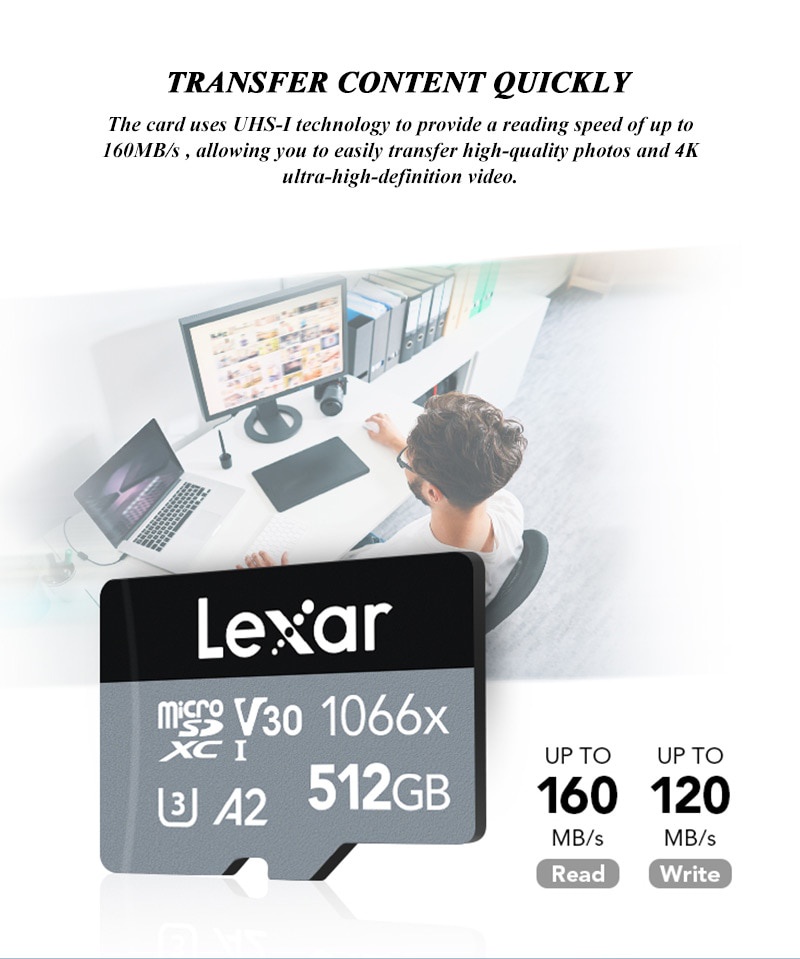 Lexar Micro SD Card 1066x 64GB 128GB 256GB Flash Card V30 A2 Kelas 10kartu TF SDXC