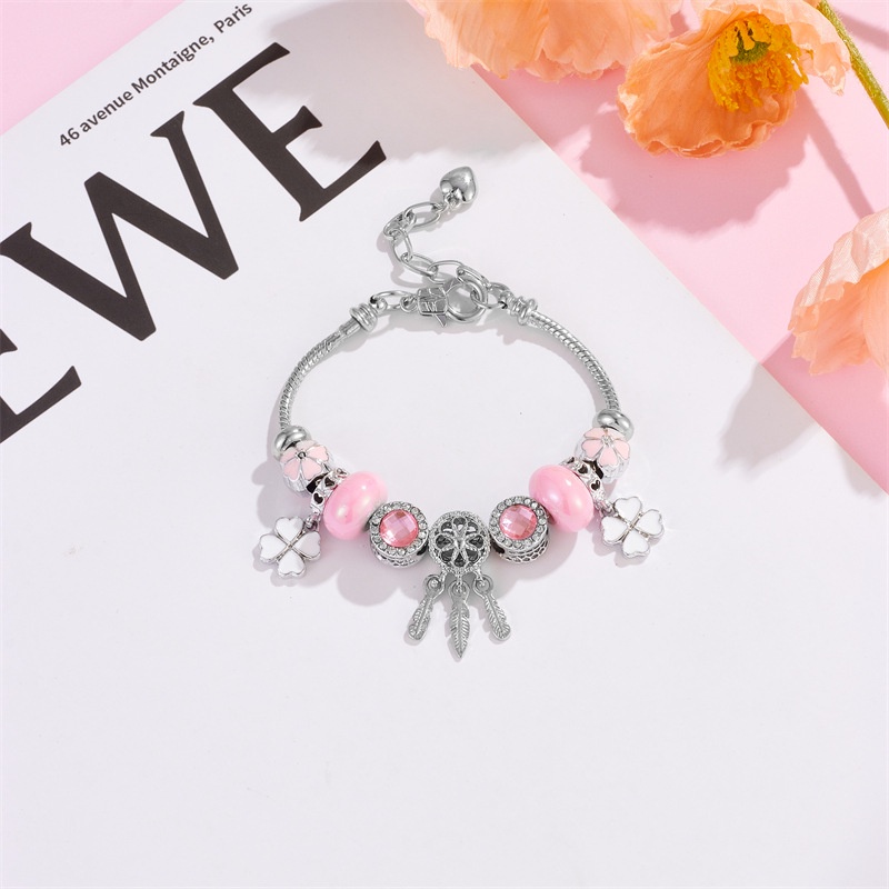 Xiaoboacc Gelang Perak Stainless Steel Untuk Wanita Mewah DIY Dream Catcher Beads Bangles