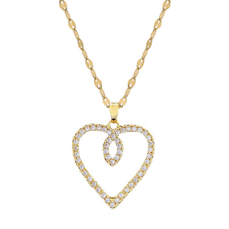 Xiaoboacc Titanium Steel Wanita Eaxggerated Berlian Besar Cinta Emas Chocker Rantai Kalung