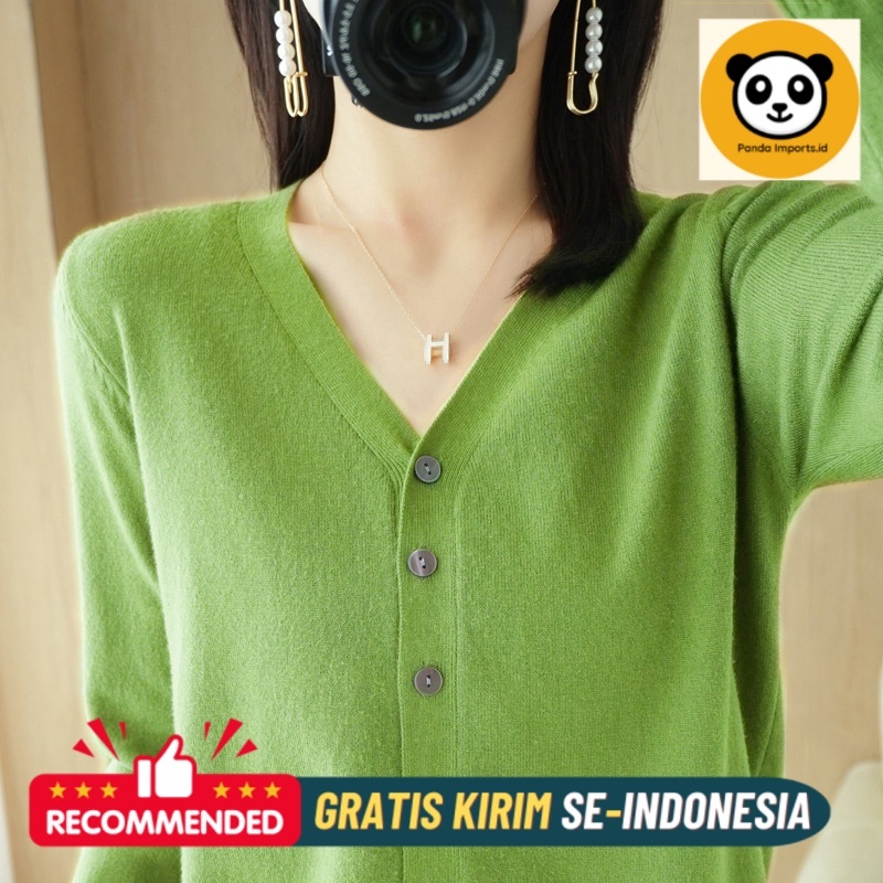 Cardigan Wanita Premium Jaket Cardigan wanita baju bawah berkaitan V-leher lengan panjang musim semi