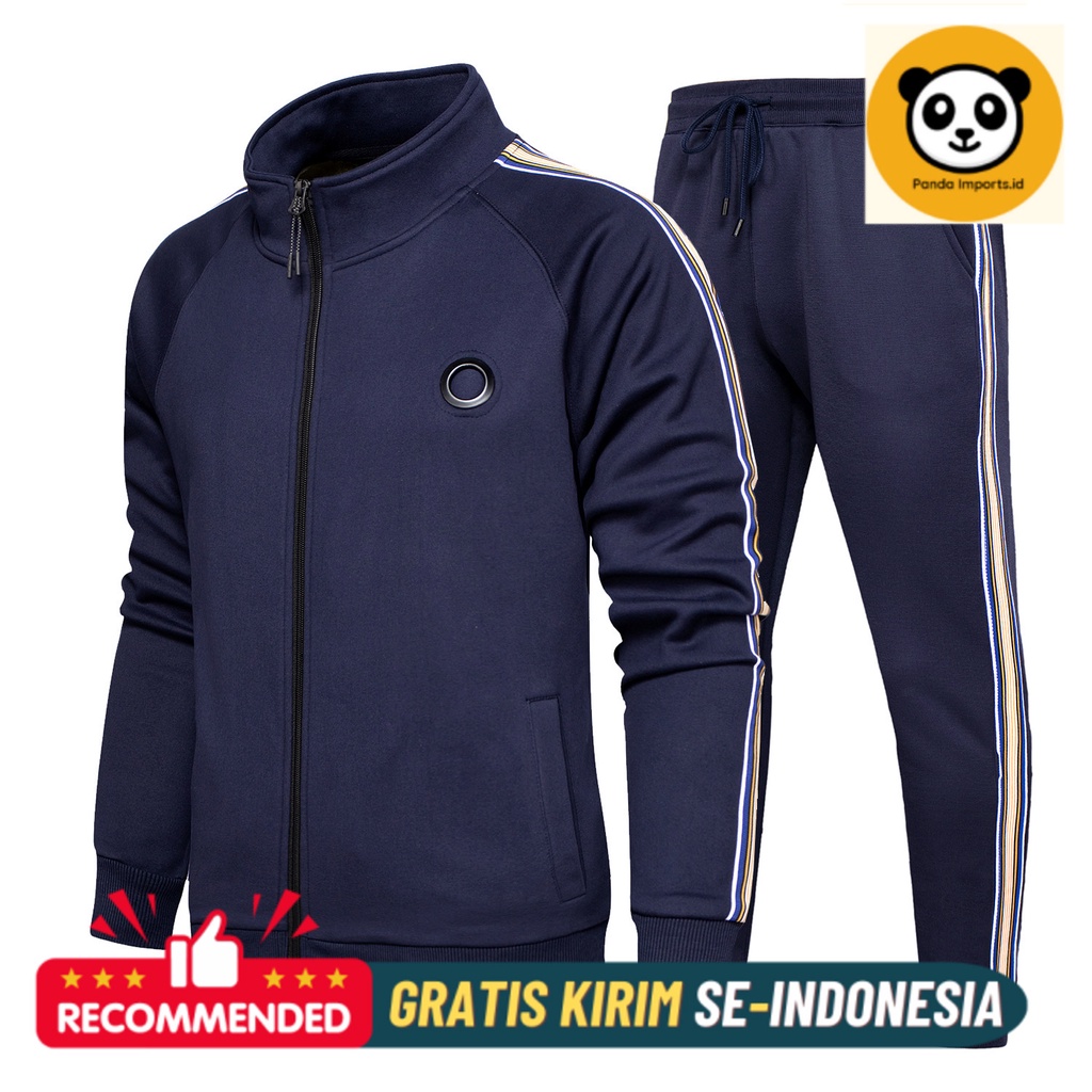 Pakaian Olahraga Pria Premium Spring and Autumn Men's Sports Set Large Cardigan Contrast Color Line 