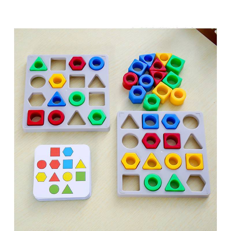 Double Color Matching Geometric Building Block Board Permainan Bentuk Serasi Puzzle