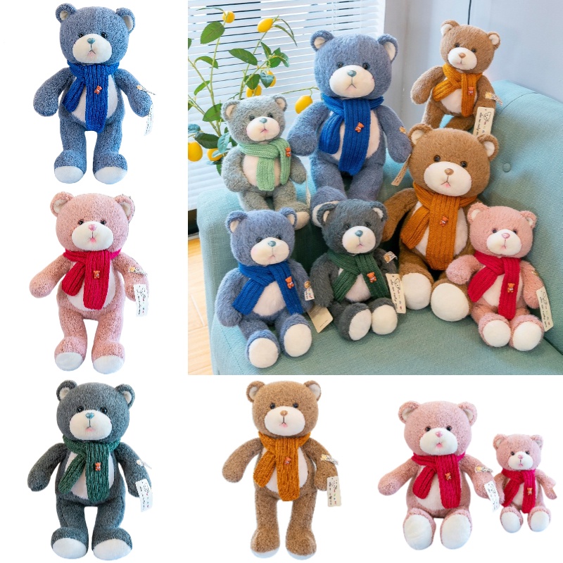 Fluffy Malt Bear Stuffed Animal Dengan Syal Hadiah Ideal Untuk Anak Perempuan Dan Anak