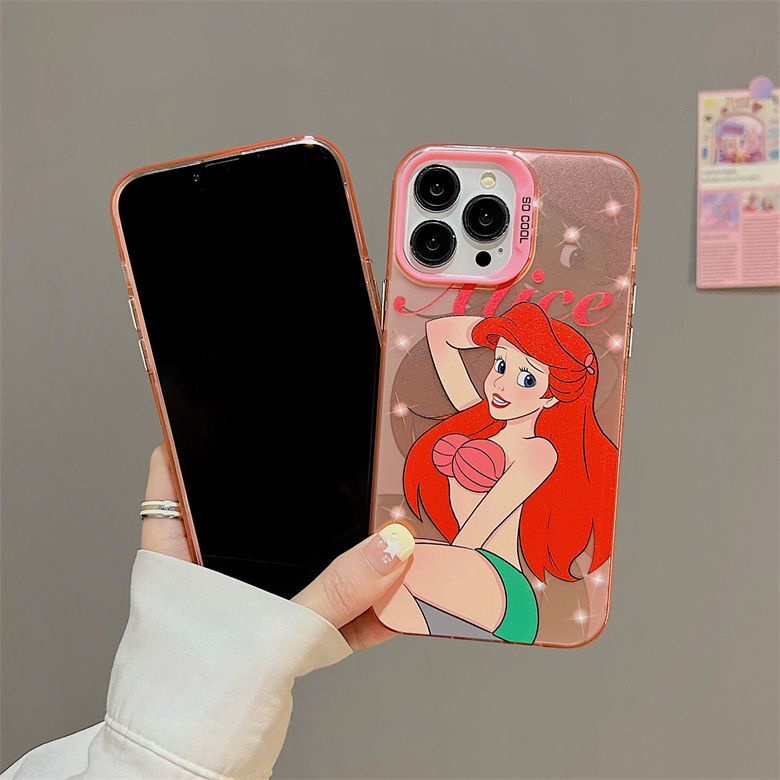 IPHONE  Casing Ponsel Desain Kartun Mermaid Snow White Silver Warna Lapis Ganda Kompatibel Dengan Iphone12 13 14 11 Pro Max Xhtg