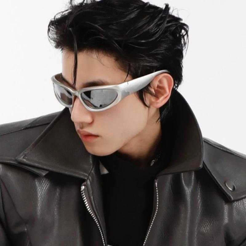 Papaozhu Punk UV400 Perlindungan Silver Cat Eye Frame Sunglasses Untuk Pria Wanita Keren Mengemudi Nuansa Kepribadian Kacamata Olahraga Luar Ruangan