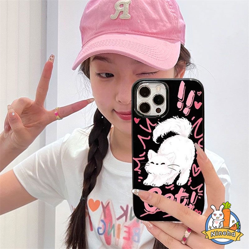 Ins Style Cute Cat Graffiti Phone Case Kompatibel Untuk iPhone 14 13 12 11 Pro Max X Xr Xs Max 8 7 6 6s Plus SE 2020kotak Ultra Tipis Glossy Silikon Shockproof Cover Pelindung