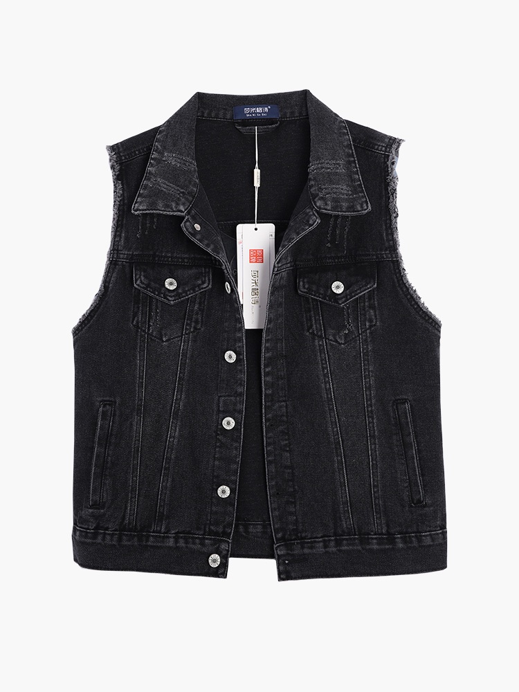 VEST Musim semi dan musim gugur baru Kelabu Hitam Denim Vest Women's Short Korean Version Slim Vest 