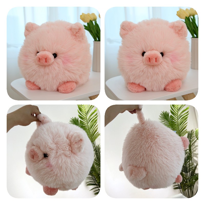 Bantal Piggy Mewah Lucu Mainan Boneka Bentuk Bola Pink Berambut Panjang Untuk Anak