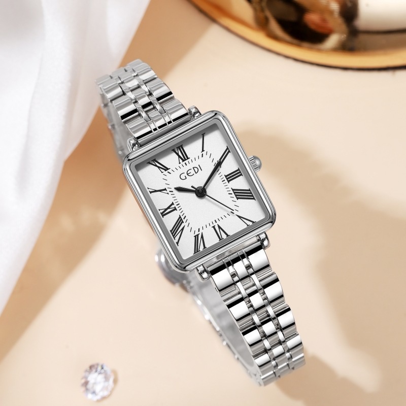 Jam Tangan Wanita New Goldie Roman Solid Stainless Steel Women's Watch Exquisite Square Quartz Watch
