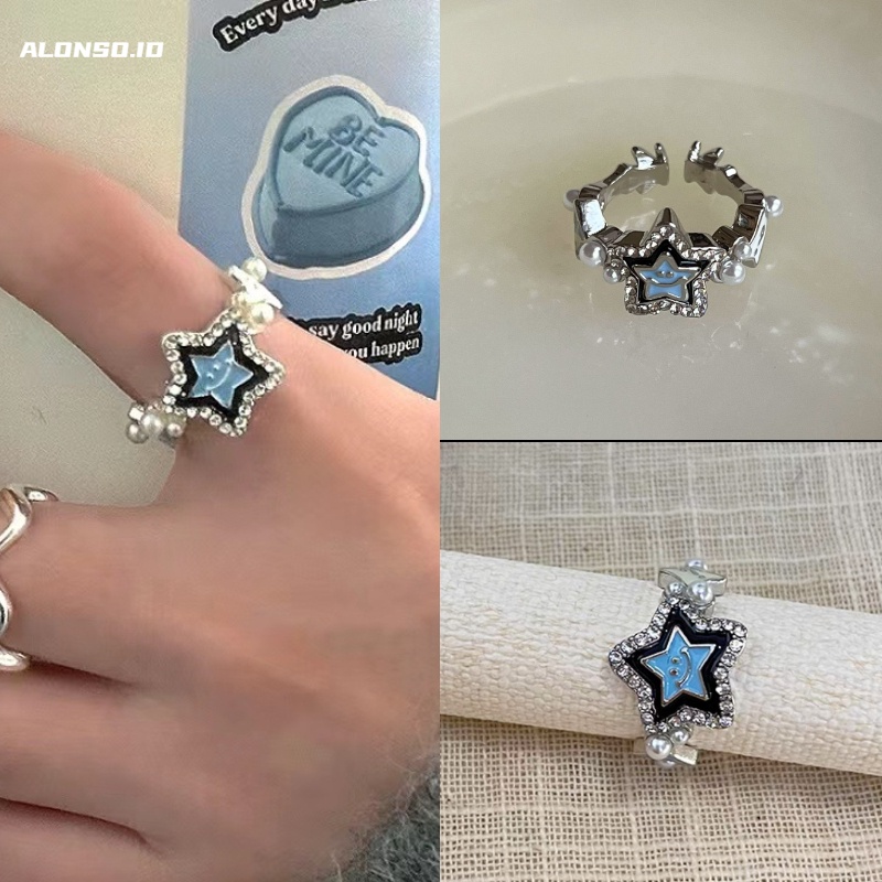 Aksesoris Cincin Terbuka Bintang Biru Gaya Korea Fashion Sederhana