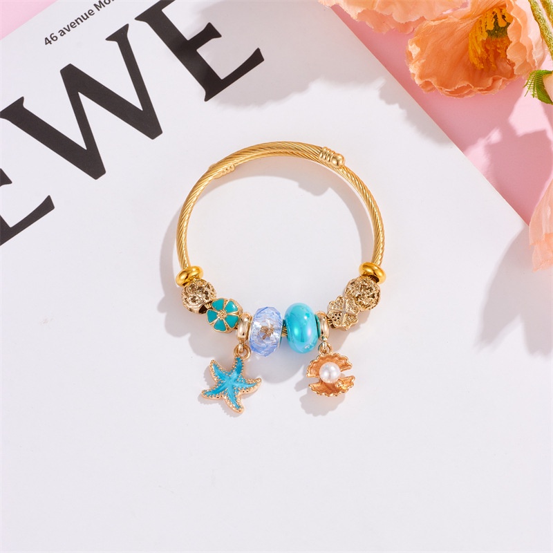 Xiaoboacc Gelang Emas Anti Karat Untuk Wanita Fashion Bintang Laut Open Beads Bangles