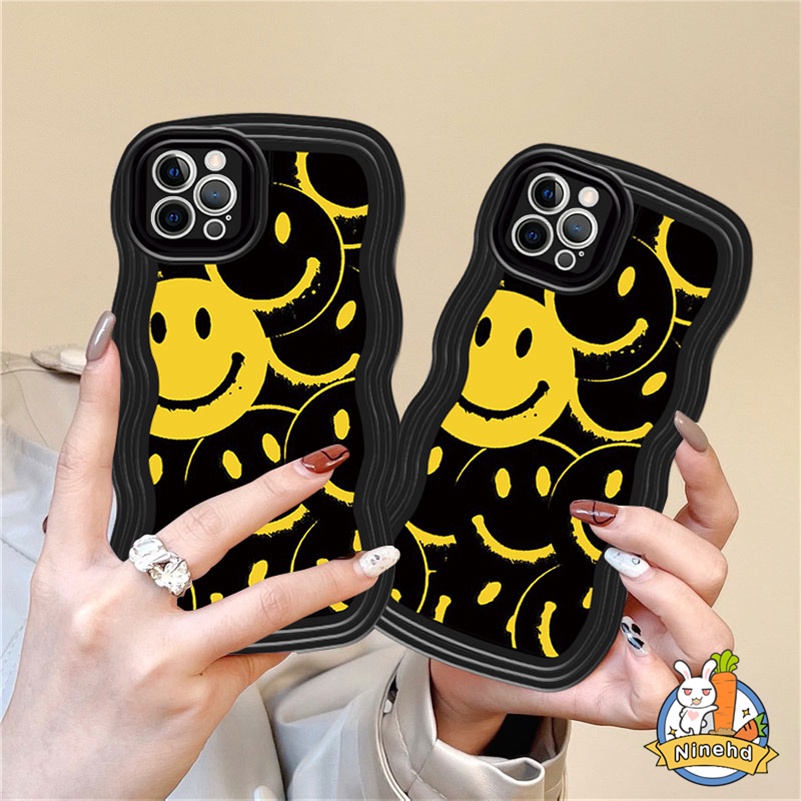 IPHONE Casing Kompatibel Untuk Iphone14 13 12 11 Pro Max X Xr Xs Max8 7 6 6s Plus SE 2020 Ins Fashion Simple Lucu Smiley Wavy Edge Phone Case Shockproof Matte Silikon Lembut Tpu Penutup Belakang