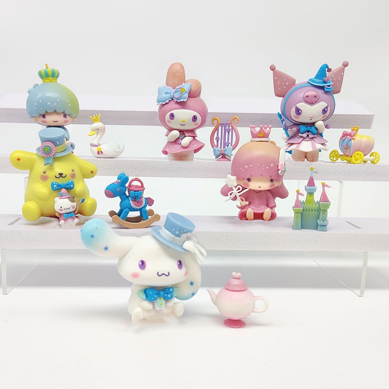 Sanrio 6pcs Cinnamoroll Kuromi Melody Figure Model Mainan Dekorasi Rumah Hadiah Ulang Tahun