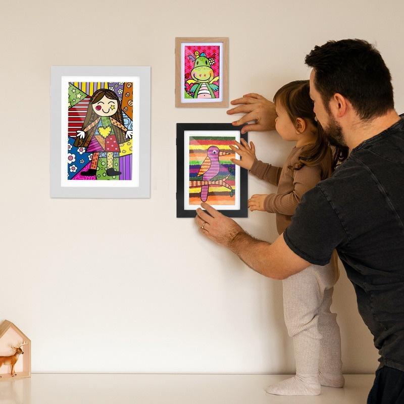 Kids Art Frame Magnetic Front Opening Clamshell Storage Frame Penyimpanan Anak Artwork Frametory Berubah Gambar Display