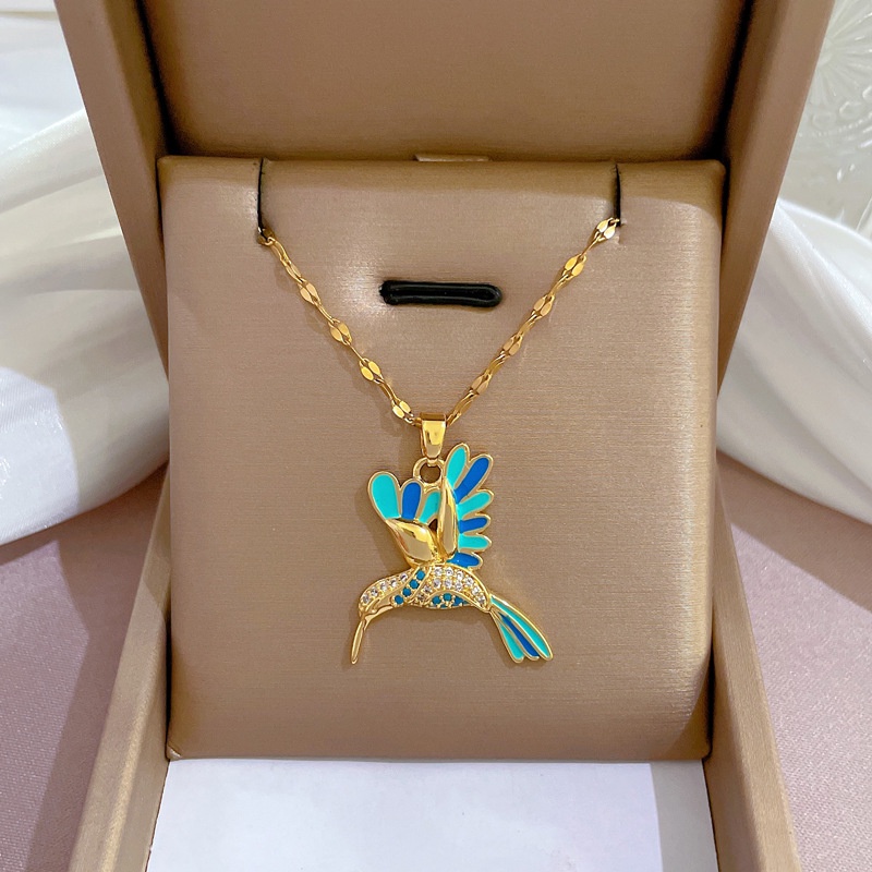 Xiaoboacc Baja Titanium Wanita Fashion Mewah Colorful Woodpecker Zirkon Klavikula Rantai Kalung