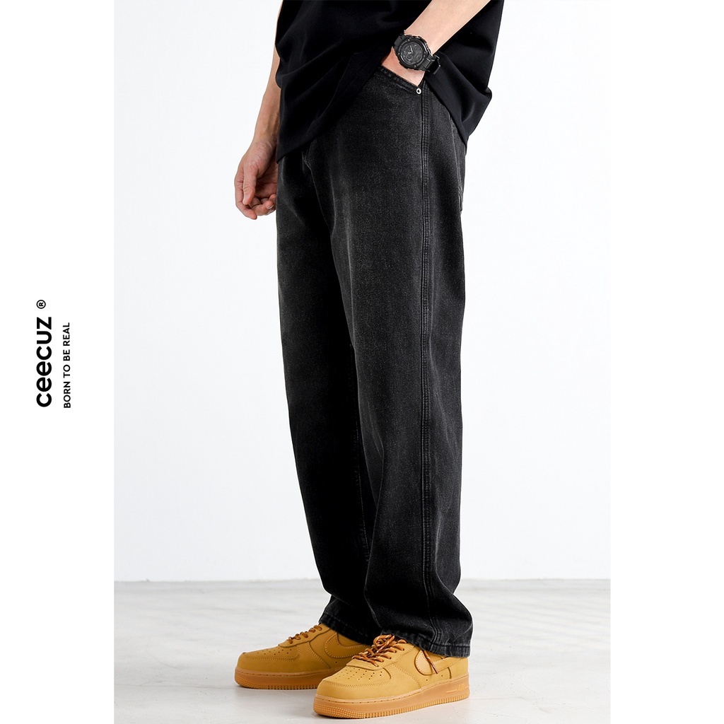CELANA JEANS PRIA Ceecuz American Washed Straight Leg Casual Jeans Men's Spring New Loose Stacked Lo