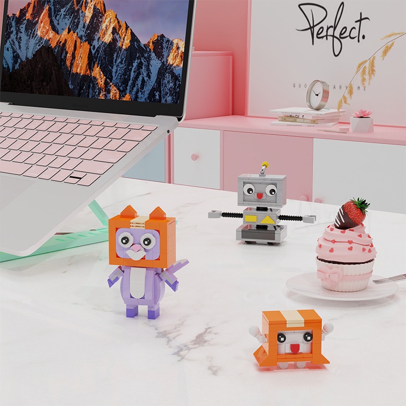 Lankybot Bata Bangunan Anak Tiga Kucing Robot Compatible Set