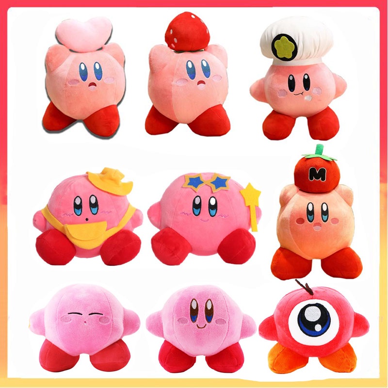 32cm Kirby Adventure Chef Strawberry Stuffed Plush Dolls Decor Bantal Mainan Anak