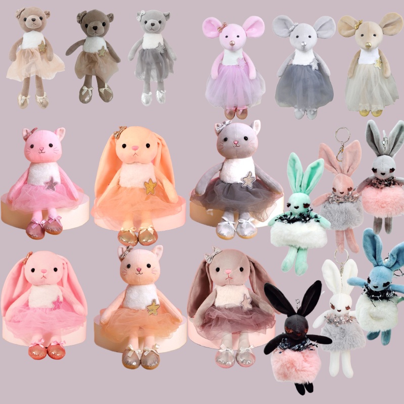 Balet Bunny Boneka Lucu Mainan Mewah Untuk Anak Perempuan Lembut Dan Cuddly Abu-Abu, Kulit, Pink, Kelinci Putih Dan