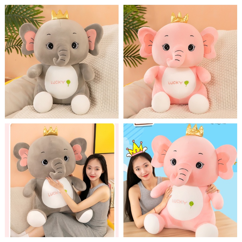 Boneka Plush Gajah Mahkota Lembut Dan Cuddly, Abu-Abu/pink, Ideal Untuk Hadiah Ulang Tahun Anak, Dcor Kamar, Dan Lainnya, 50cm /19,7In