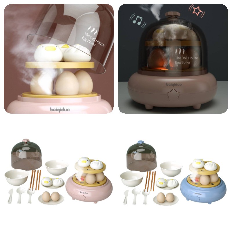 Playset Dapur Interaktif Dengan Alat Masak Realistis, Pengukus Telur Elektrik, Dan Pisau Buah Warna Warni