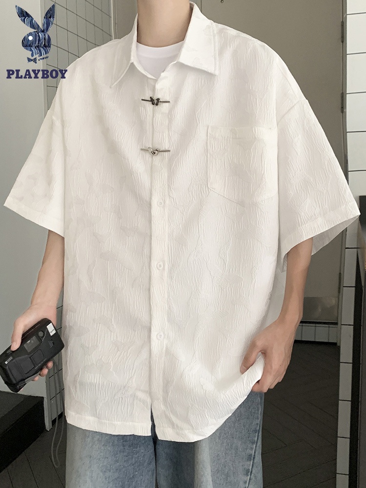Kaos polos pria Playboy China-Chic Kasual Short Sleeve Shirt Men's Summer Thin Fashion Brand Loose V