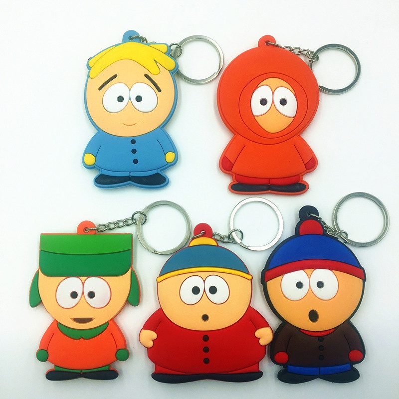 6-8 cm POP South Park Silikon Gantungan Kunci Gesper Tas Eric Kenny Kyle Stan Mobil Lucu Kartun Dekorasi Hadiah Anak