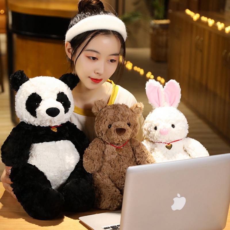 Maskot Kelinci Dan Panda Berbulu Panjang Enak Untuk Dekorasi Kamar Anak