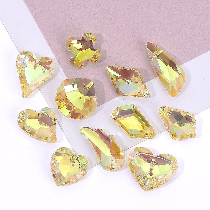 12buah Liontin Kristal Lubang Tunggal Bentuk Campur Charms Manik-Manik Kaca Untuk Membuat Handmade Anting Perhiasan Craft Produksi