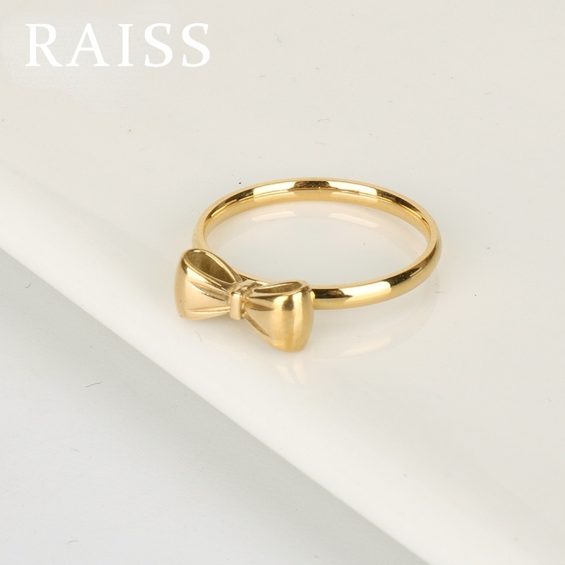 Cincin Titanium Pita Pendek Gold Cincin Emas Busur Titanium Wanita Gold Anti Karat Emas 18K Dewasa Couple Ring Tidak Luntur Aksesoris Logam