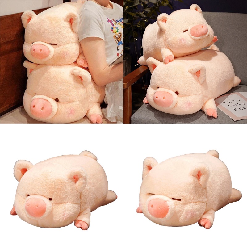 Adorable Sleeping And Awake Pink Pig Stuffed Animal Bantal Untuk Anak Bahan Lembut Pendek Mewah 40cm