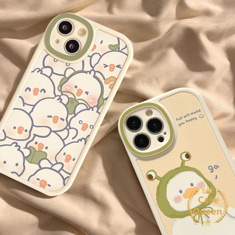 Casing Ponsel Perlindungan Lensa Oval Kompatibel Untuk IPhone 11 Pro Max12 14 13 Pro Max8 7 Plus XR XS X Max 6s 6 Plus SE 2020 Plus INS Fashion Lucu Kartun Bebek Lembut TPU Cover