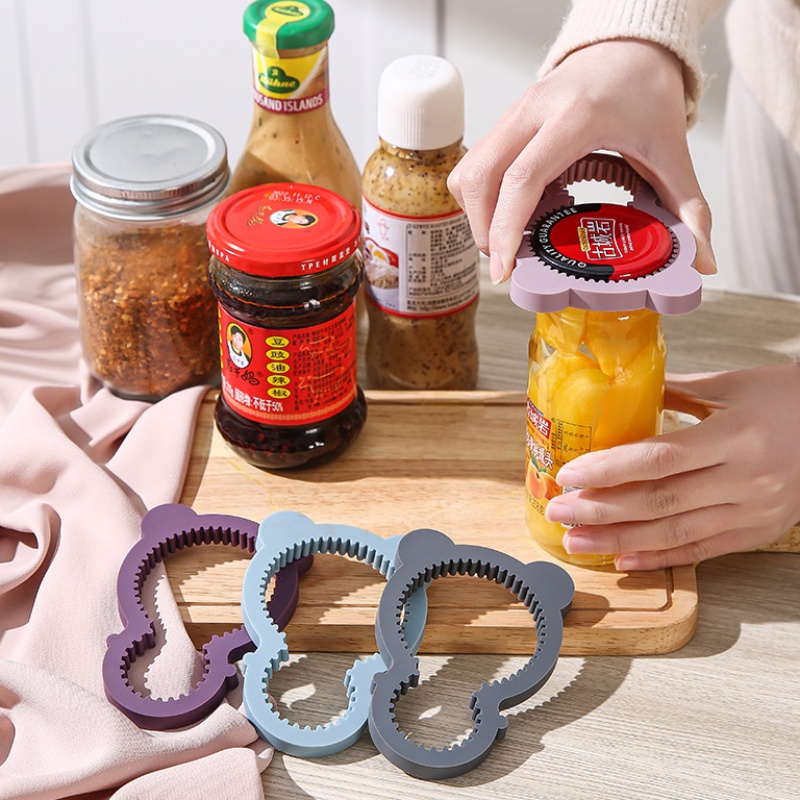 Effortless Tutup Kaleng Corkscrew Flexible Hollow Bear Pembuka Botol Anti-slip Tahan Panas-Terisolasi Peralatan Makan Pad Menebal Lembut Karet Bantal