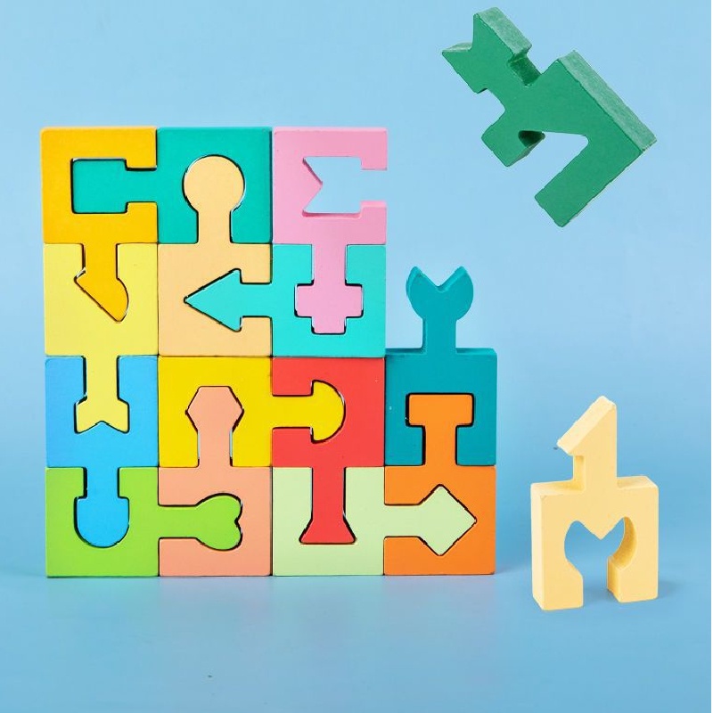 Dc 16-piece Shape-matching Puzzle Blocks Untuk Anak-Anak Mendorong Kreativitas Dan Solusi Masalah