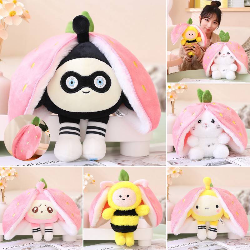 30cm Strawberry Bee Bunny Transform Mainan Mewah Hide and Seek Boneka Boneka Hadiah20/30cm