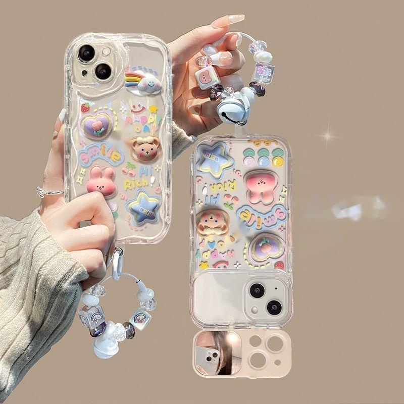 IPHONE Casing Ponsel Desain Liontin Gelombang Kelinci Beruang Awan Bening 3d Kompatibel Dengan Iphone12 13 14 11 Pro Max X Xs Max Xr Vfcf