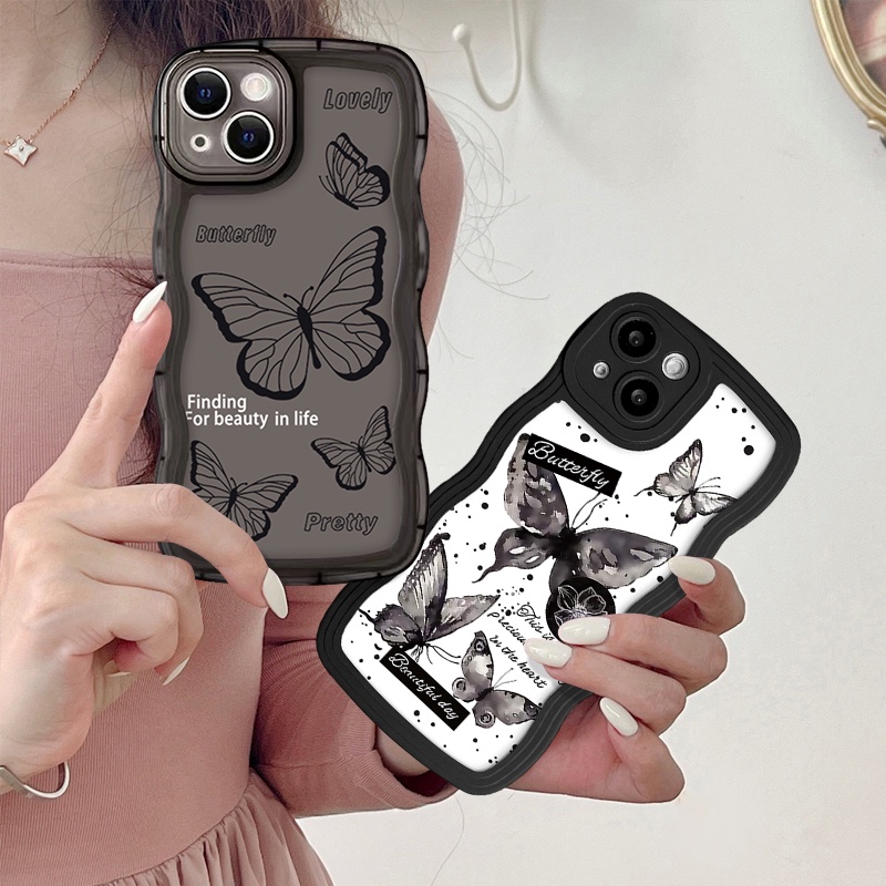 Retro Butterfly Case Untuk Samsung A14 A50 A13 A23 A12 A32 A03s A30s A21s A31 A04 A04s A20 A04E A22 A02s A50s A52 A53 A11 A52s A51 A33 Romantic Butterfly Wavy Edge Soft Tpu Case