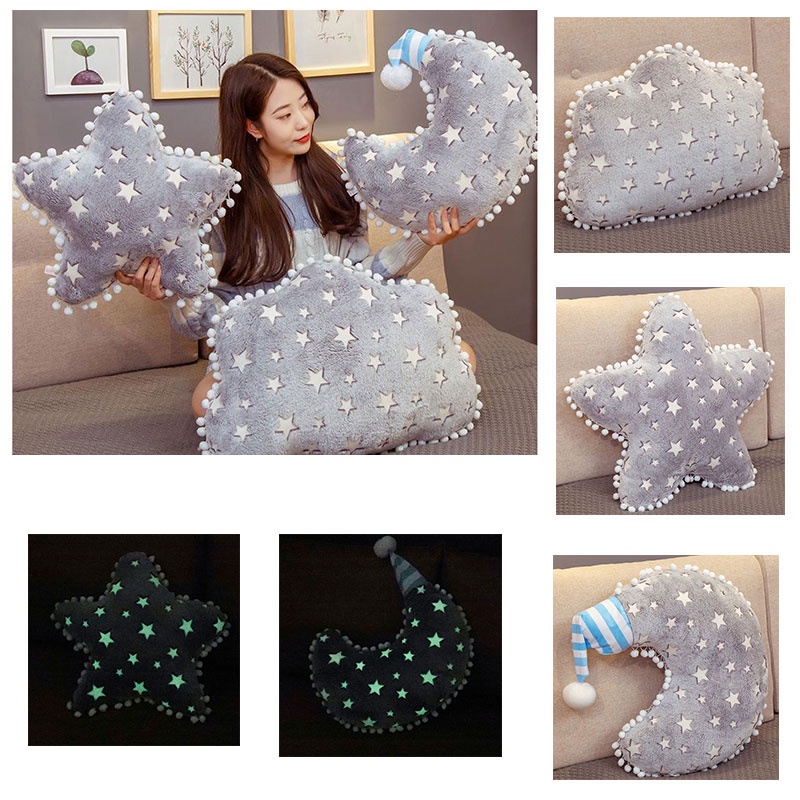 Bantal Boneka Bulan Dan Bintang Lucu Mainan Boneka Luminous Plush Untuk Anak Dan Dewasa