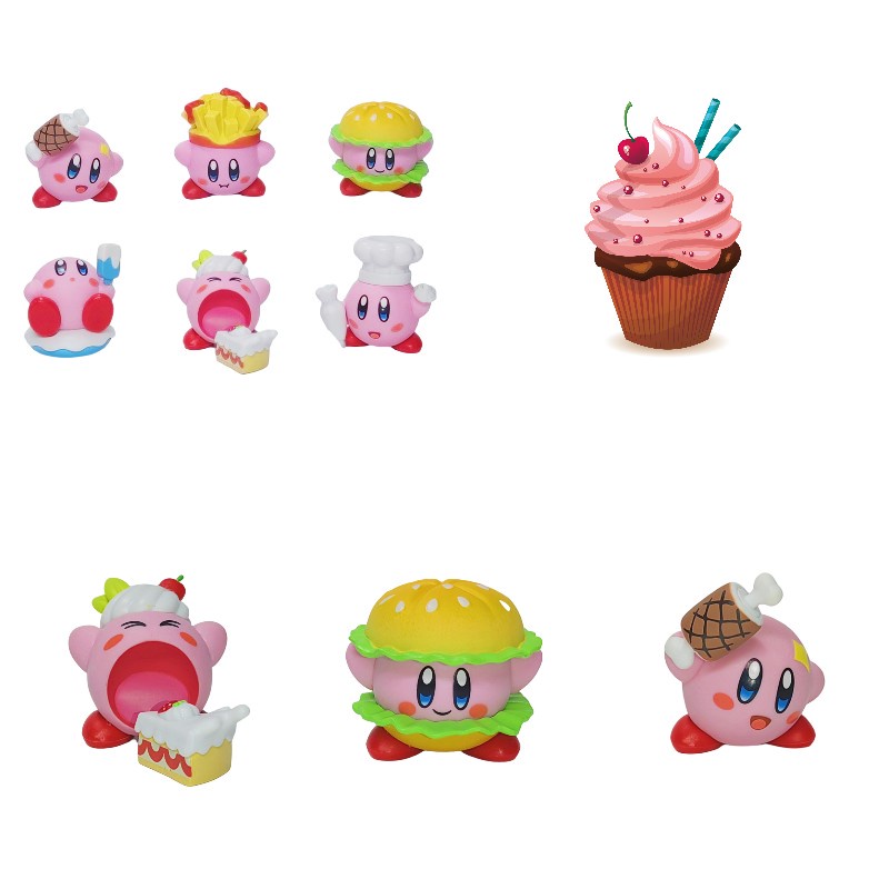 Kirby French Fries Burger Cake Series Pvc Handmade Koleksi Set Isi 6pcs Patung Menggemaskan Untuk Fans