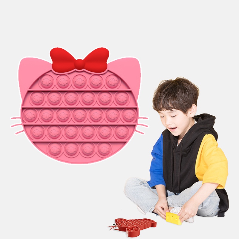 Pop Fidget Its Toys Pad Game Penghilang Stress Terbaru Desain Kucing Pink Menggemaskan