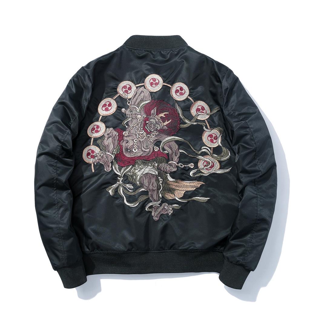 JACKET KULIT PRIA Spring and Autumn Men's Chinoiserie Embroidery Coat Men's Flight Jacket Fashion Em