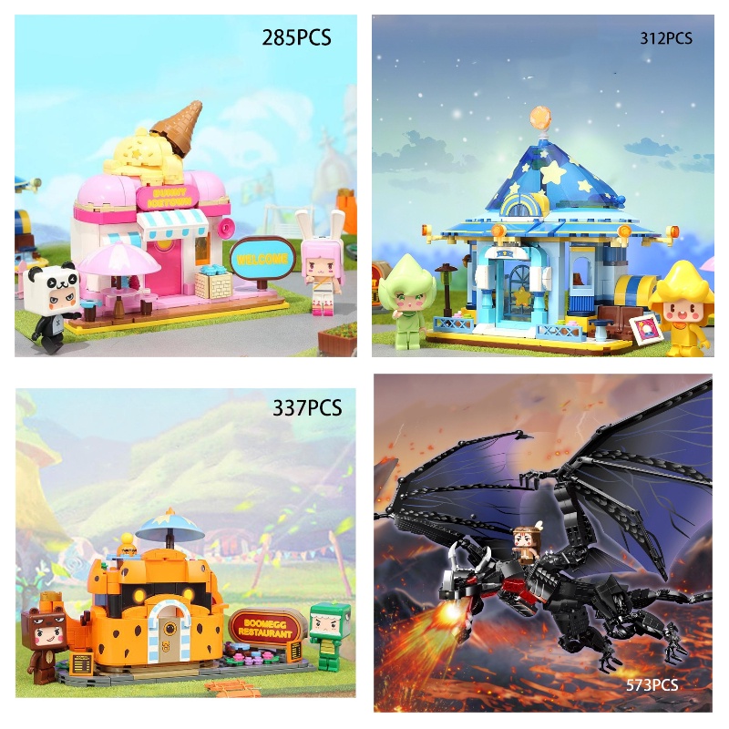 Mainan Mini World Street View Puzzle dragon Blok Bangunan Model Partikel Kecil