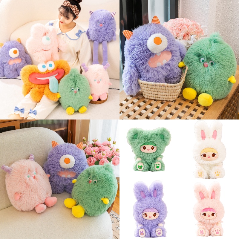 Monster Plushie Berkaki Panjang Cucu Kecil Dengan Bulu Warna Warni