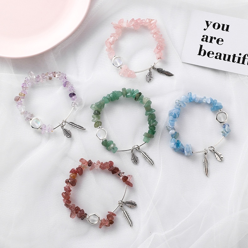 Xiaoboacc Gelang Batu Tidak Teratur Fashion Korea Untuk Wanita Gaya Etnik Retro Manik-Manik Bulu Bangles